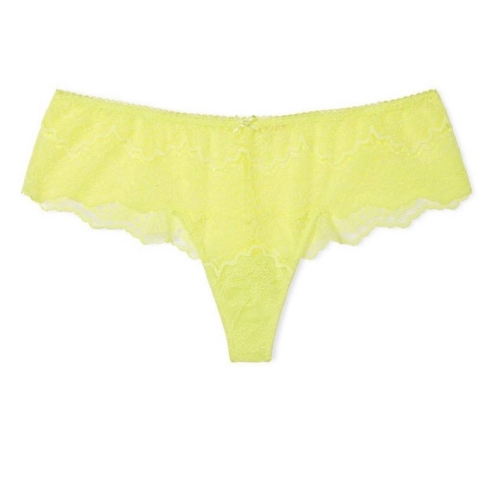 Victoria’s Secret Dream Angels Floral Lace Thong Panty Medium New Lime Citron